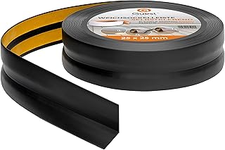 Quest Weichsockelleiste Selbstklebend - 25 mm x 25 mm - Abschlussleiste für Küche, Badezimmer - Sockelleiste, Knickleiste PVC, Flexibel, Wasserdicht, Dekorativ - 5 Meter, Schwarz