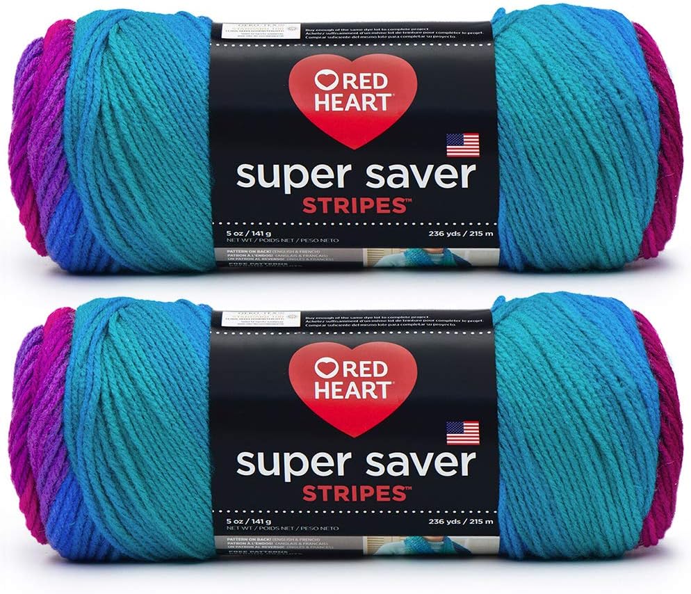 Bulk Buy: Red Heart Super Saver (2-Pack) (Polo Stripe, 5 oz Each Skein)