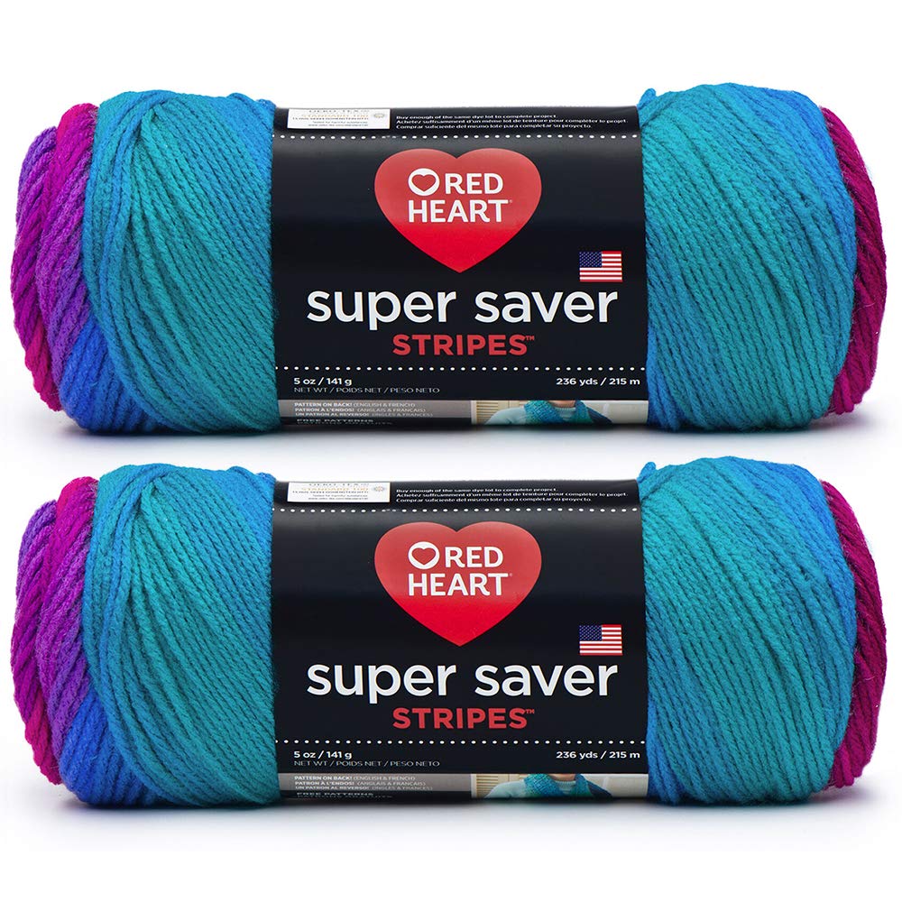 Red Heart Bulk Buy: Super Saver (2-Pack) (Polo Stripe, 5 oz Each Skein)