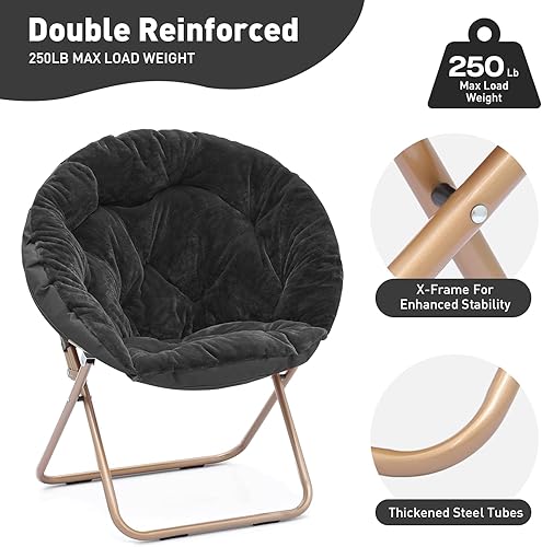 Miniatura 7 de MoNiBloom Silla redonda plegable de piel sintética para dormitorio, sala de estar, jardín, patio, marco de metal plegable, grande, cómoda,