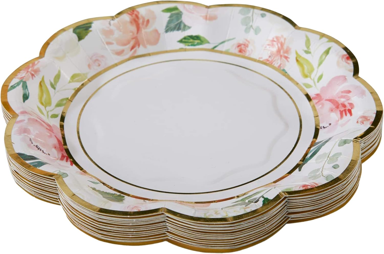 Kate Aspen Pink Floral 9 in. Decorative Premium Paper Plates (350 GSM weight -Set of 16) - Perfect for Bridal Showers and Weddings, White/Green/Gold/Pink (28591NA) : Home & Kitchen