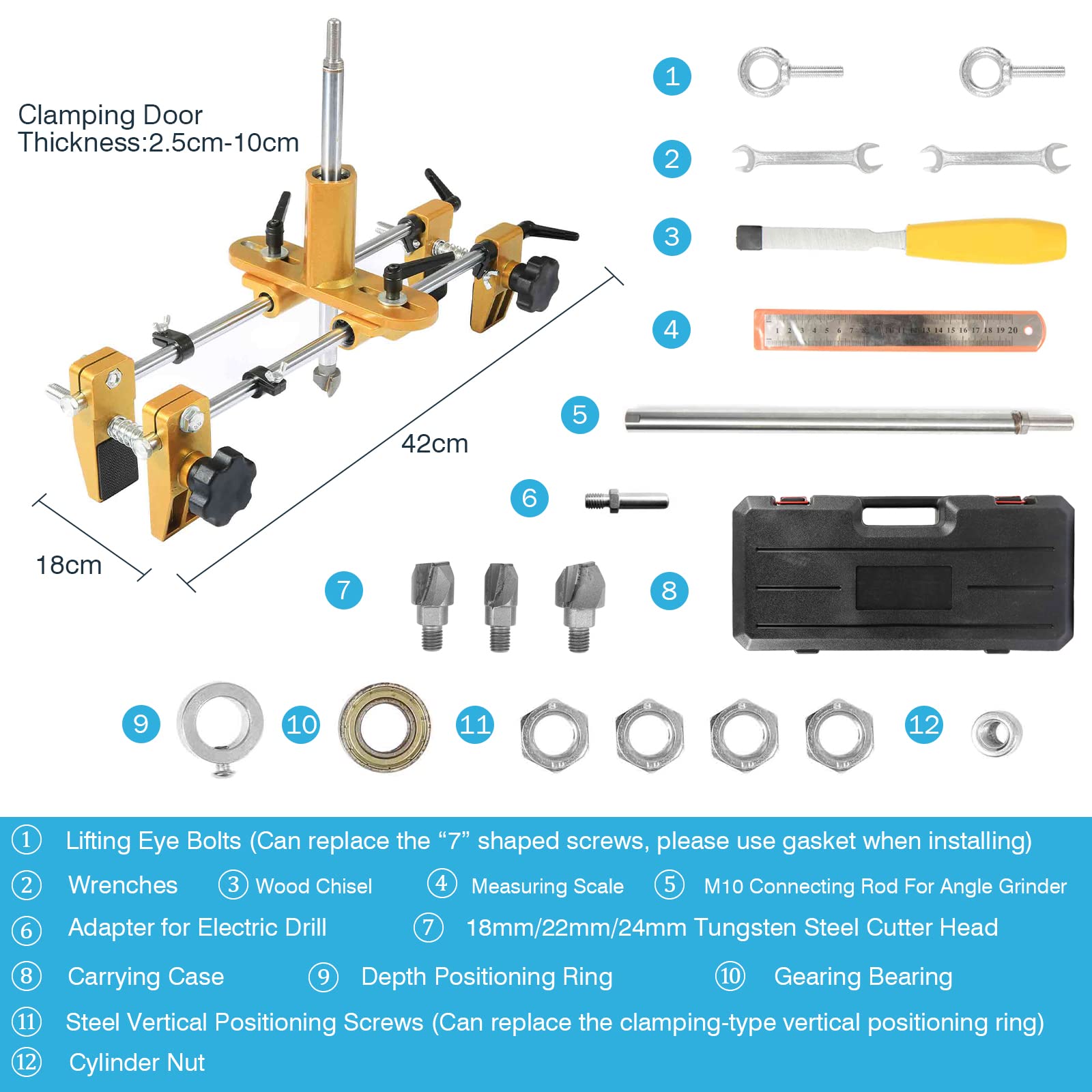 IRONWALLS Mortise Lock Jig, Door Lock Hole Opener Kit for Wooden Door