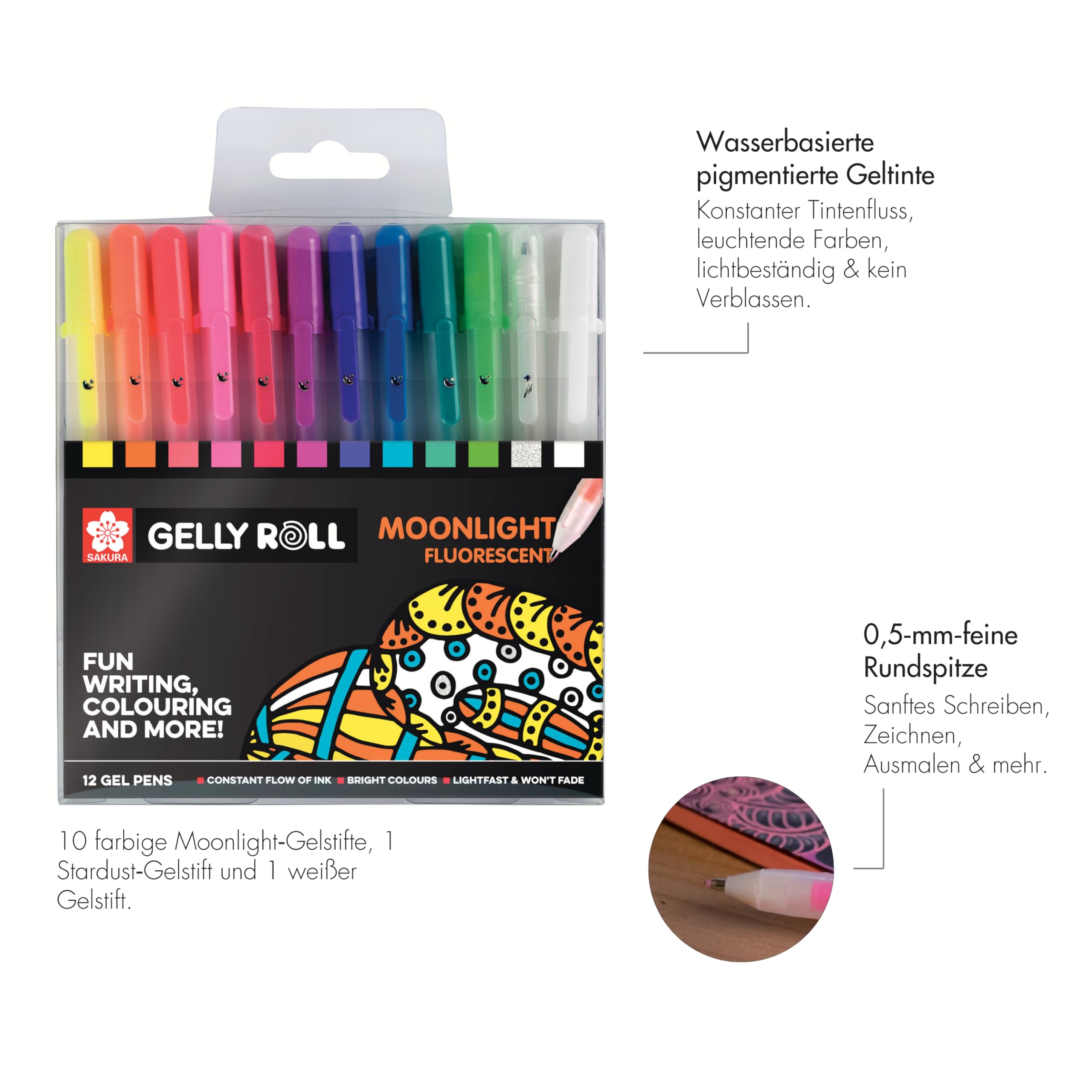 SAKURA Gelly Roll Gelstifte Set 36 Farben – Moonlight Neon, Stardust Glitzer & Metallic Gelstifte für Bullet Journal, Zeichnen & Basteln