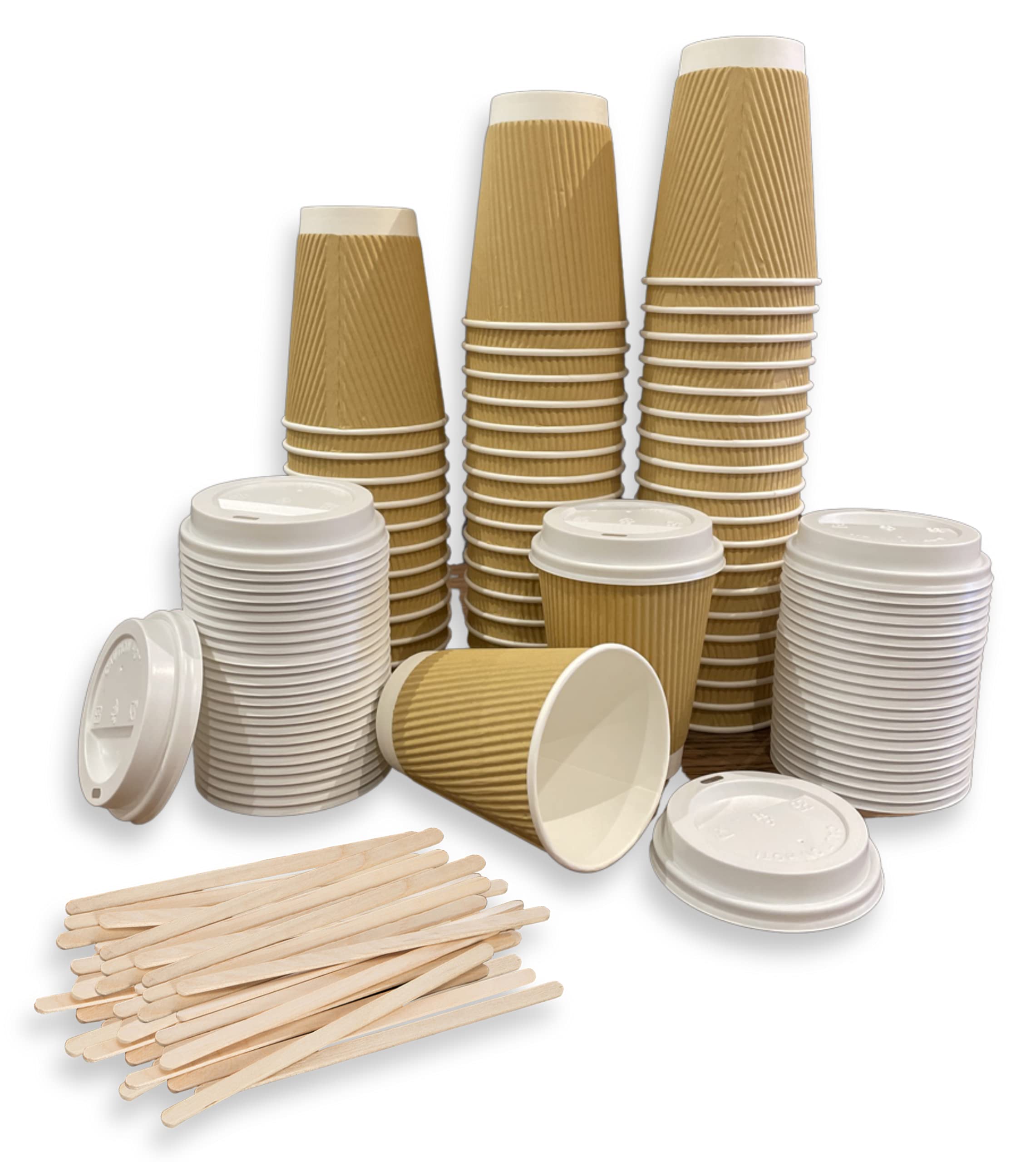 Buy 12 oz Triple Wall (Ripple) Coffee Cups with Lids and Stirrers