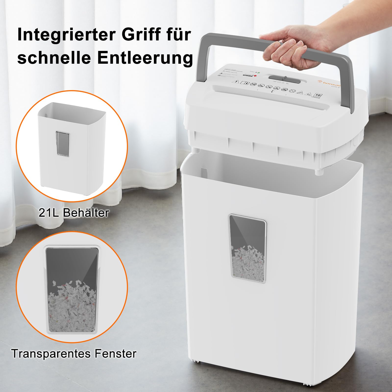 Bonsaii 10-Blatt Aktenvernichter P4, Mikroschnitt schredder für 21L Behälter, Anti-Blockier-System & Überhitzungsschutz für Büro/Homeoffice, C275-B