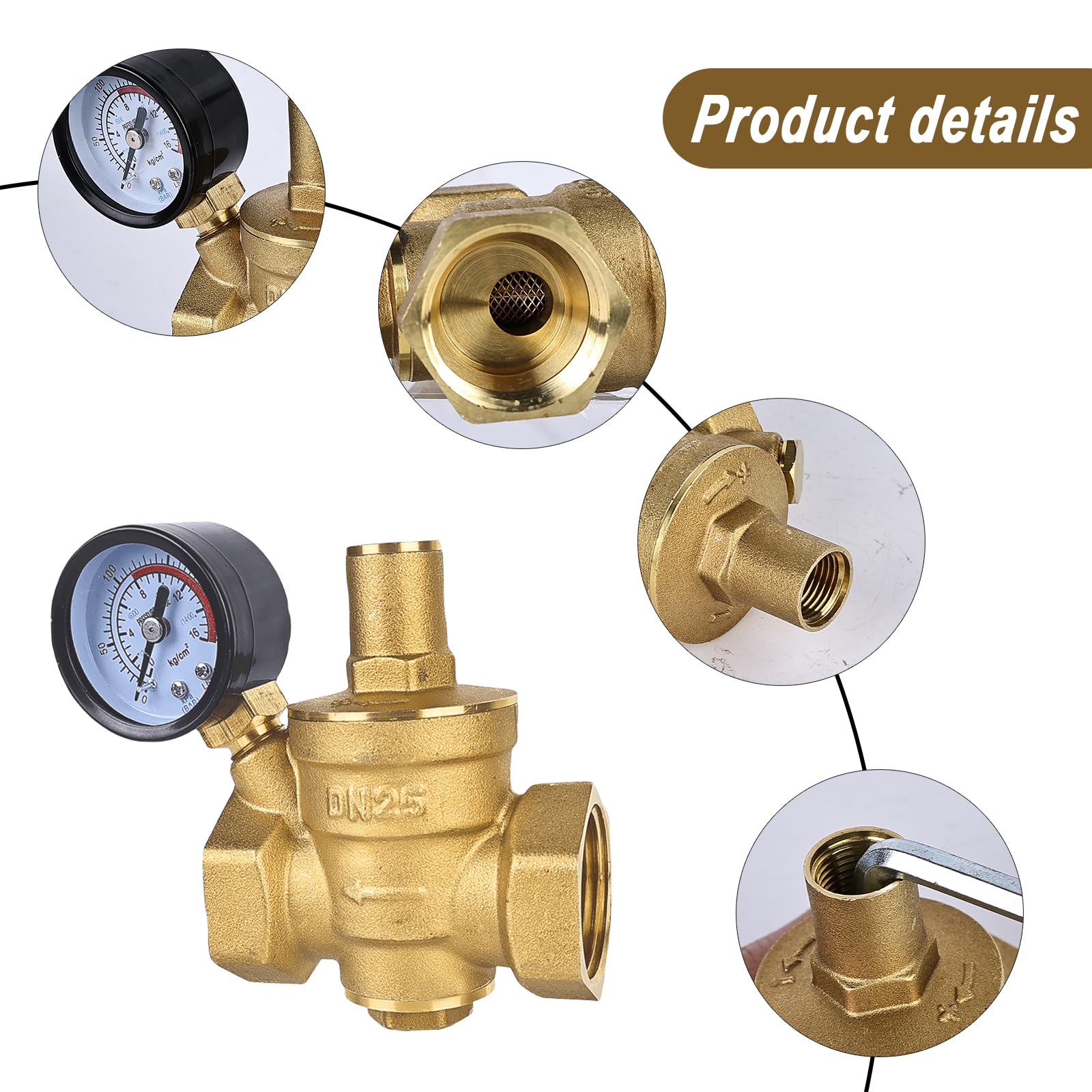 Regulador de presión de agua de 1 pulgada DN25 con manómetro: Sporgo latón reductor de presión ajustable regulador de presión de agua válvula válvula regulador de presión