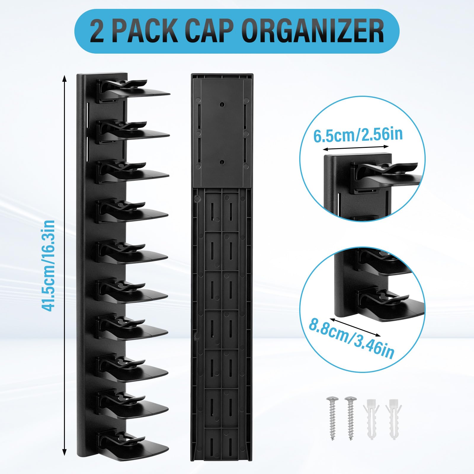 2 Stück Cap Halterung Wand für Baseballkappen, Cap Halter bis zu 40 Hüte, Stark Selbstklebender Kappenhalter mit Schrauben, Cap Organizer & Kappen Aufbewahrung für Tür Schrank Schlafzimmer