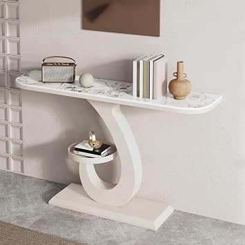 Hallway Decor Entryway Table Narrow Entryway Accent Table with Shelf Features a Metal Base for Living Room Hallway Foyer Entrance.Gray White,39.37x11.81x31.5in