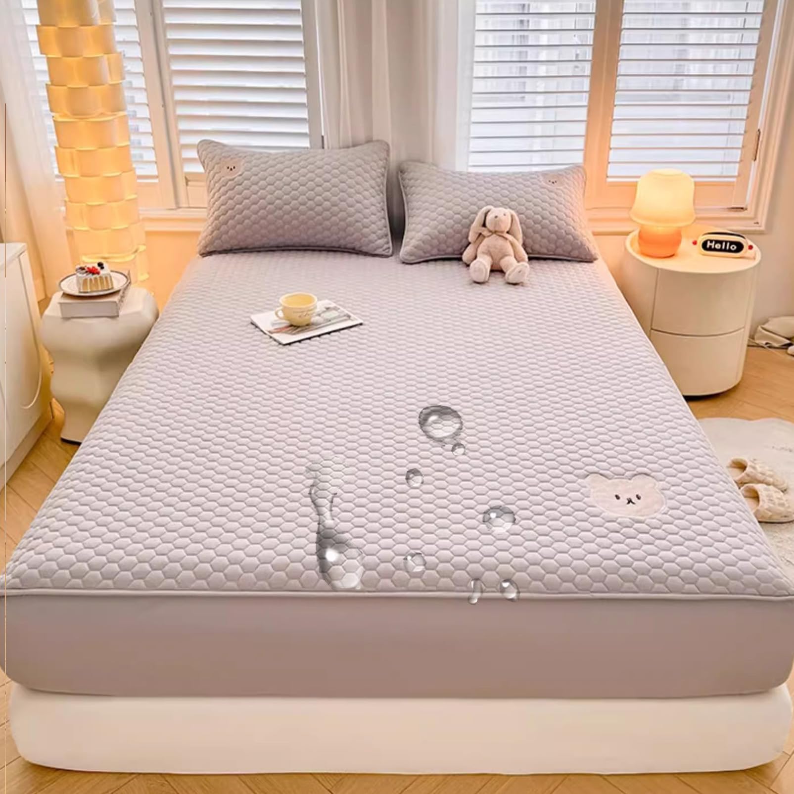 Cubre Colchon, Impermeable y Resistente, Protector Colchon, Transpirable, sin crujidos, Protector de incontinencia,Gris,200x220cm