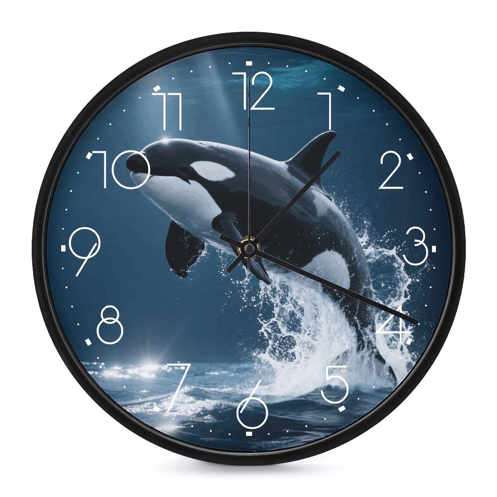 Horloge murale silencieuse Killer Whale 25,4 cm ronde moderne et facile à lire