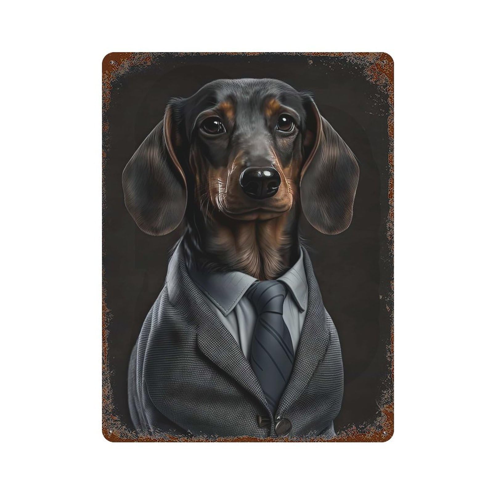 Dachshund in A Mens Suit Rustic Tin Plaque 15.7"x11.8", Industrial Home Decor for Pub, Kitchen And Man Cave Decor