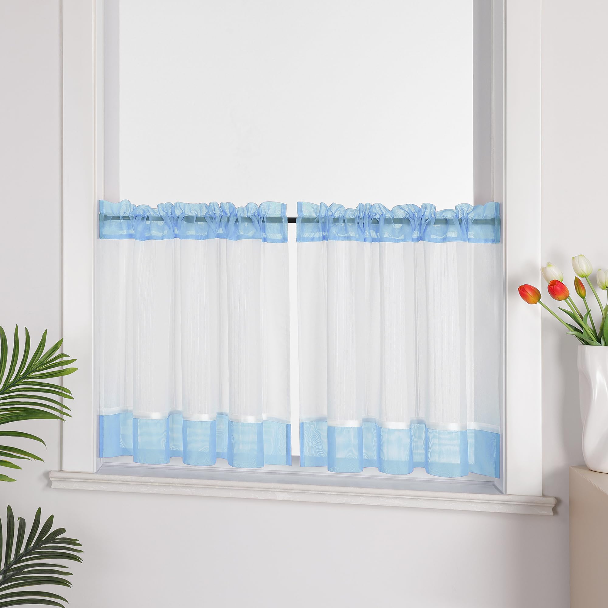 Tenda velata celeste 60 x 90 cm, effetto lino, perfetta per cucina, bistrot, soggiorno, arredamento, stile country, 1 pezzo, elegante accessorio per la casa