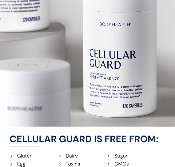 BodyHealth Cellular Guard - 100mg Vitamin C, 80mg Calcium | Sulforaphane Activation & Antioxidant Support | Promotes Cellular Health, Immune Resilience & Detox Pathways - 120 Capsules