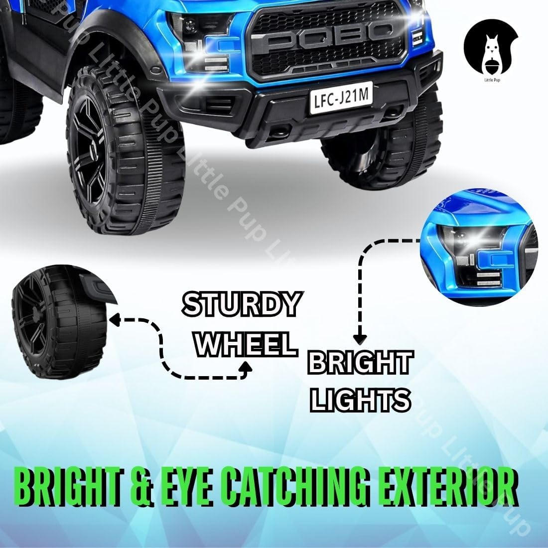 LittlePup 12V Battery Operated Jeep for Kids 1-6 Years with Parent Remote Control, Bluetooth Music, LED Lights, Rechargeable Ride On Electric Car, Off-Road Toy SUV(Blue) 3