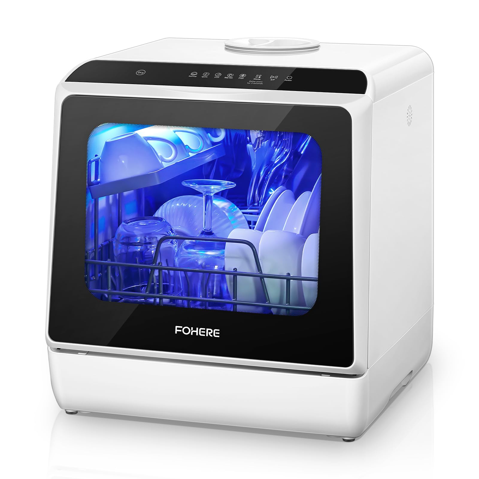Mini Lavastoviglie da Tavolo, lavastoviglie portatile da 5L, 5+1 Programmi, Avvio Ritardato 1–6h, 2 Modi di Approvvigionamento Idrico, Touch Control e Display LED, Ideale per Cucine, Apt e Dormitori