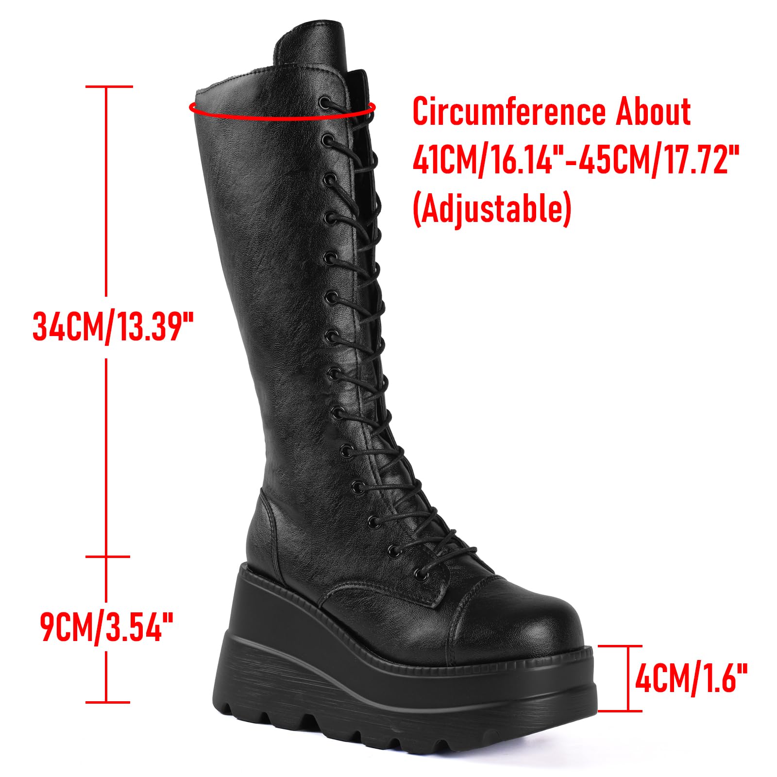 Gothniero Women Black Platform Goth Boots Knee High Chunky Heel Gothic Boot Women Black Combat Motorcycle Booties Round Toe with Zip 3UK-8UK
