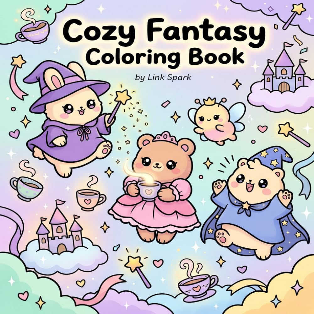 Cozy Fantasy Coloring Book: Cute and Easy Fantasy Coloring Pages with Whimsical Magical Scenes for Relaxation and Stress Relief