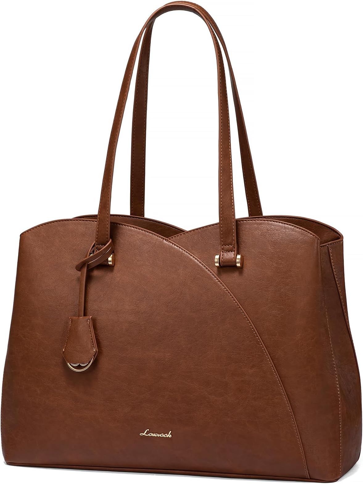 LOVEVOOK Work Tote Bag for Women, Vintage Leather Laptop Bag Teacher Tote Bag, Professional 15.6 Inch Computer Bag, Large Tote Purse Handbag With Laptop Compartment, Dark Brown