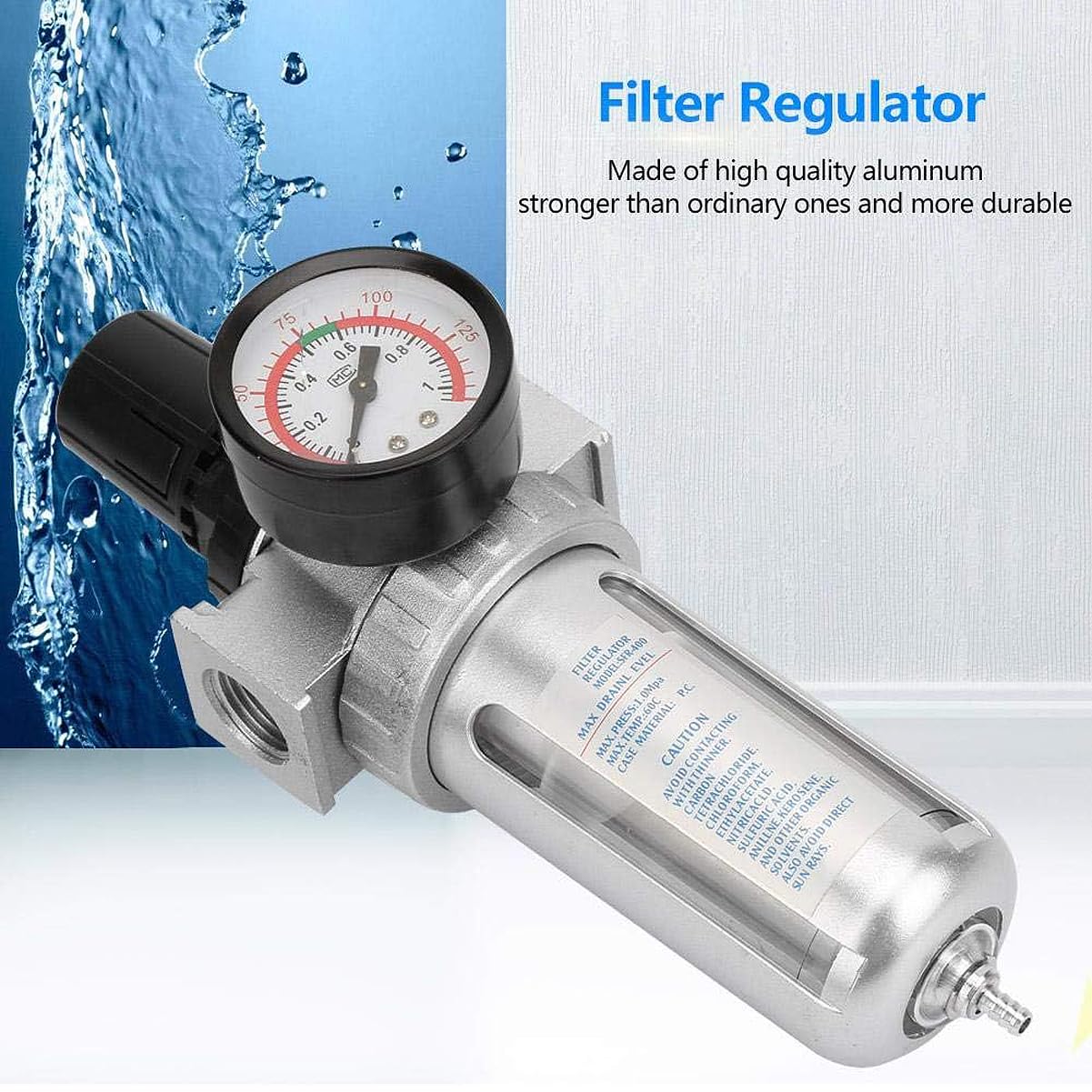 Fyearfly Régulateur de Pression pour Filtre À Air 1/2 Pouce, Régulateur de Filtre À Eau pour Compresseur d'air 1/2" BSP, avec Manomètre 0-150 Psi (0-1,4 Mpa) + Bouton de Commande + Support de Montage