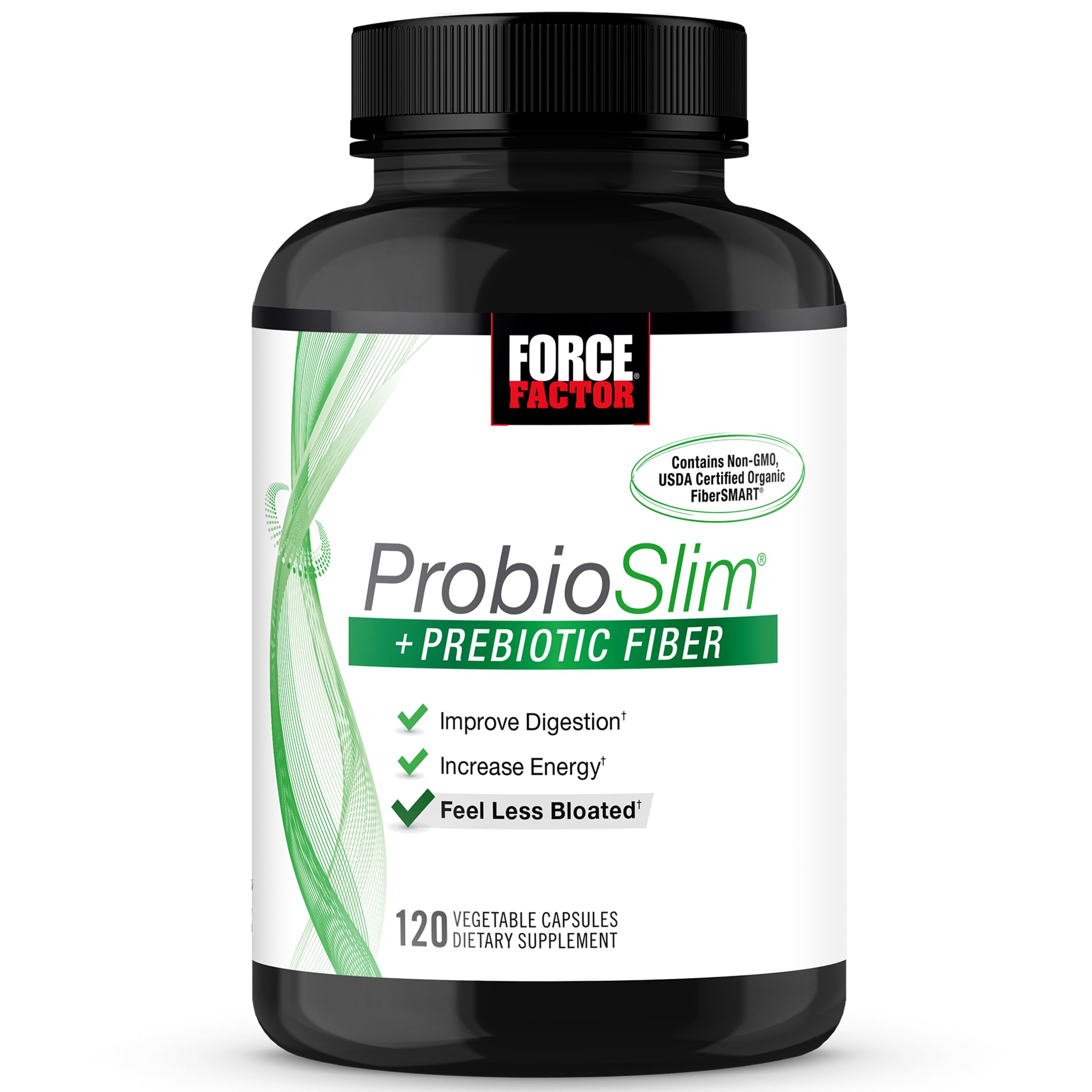 Force Factor Suplemento de fibras alimentares com probióticos, prebióticos, psyllium e extrato de chá-verde, 120 cápsulas