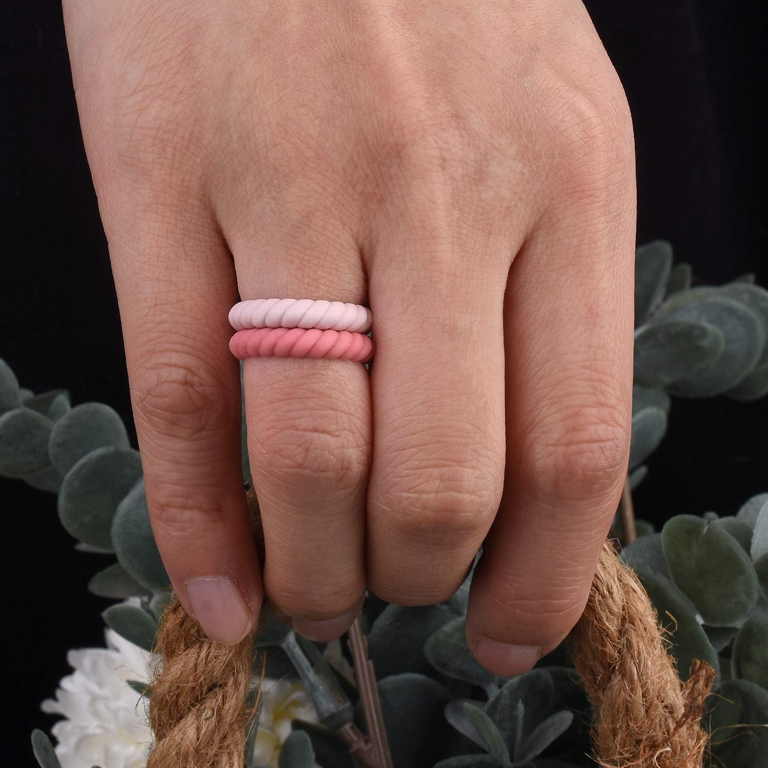 Egnaro Silicone Wedding Ring for Women,Thin and Stackble Braided Rubber Wedding Bands,No-Toxic,Skin Safe : Clothing, Shoes & Jewelry