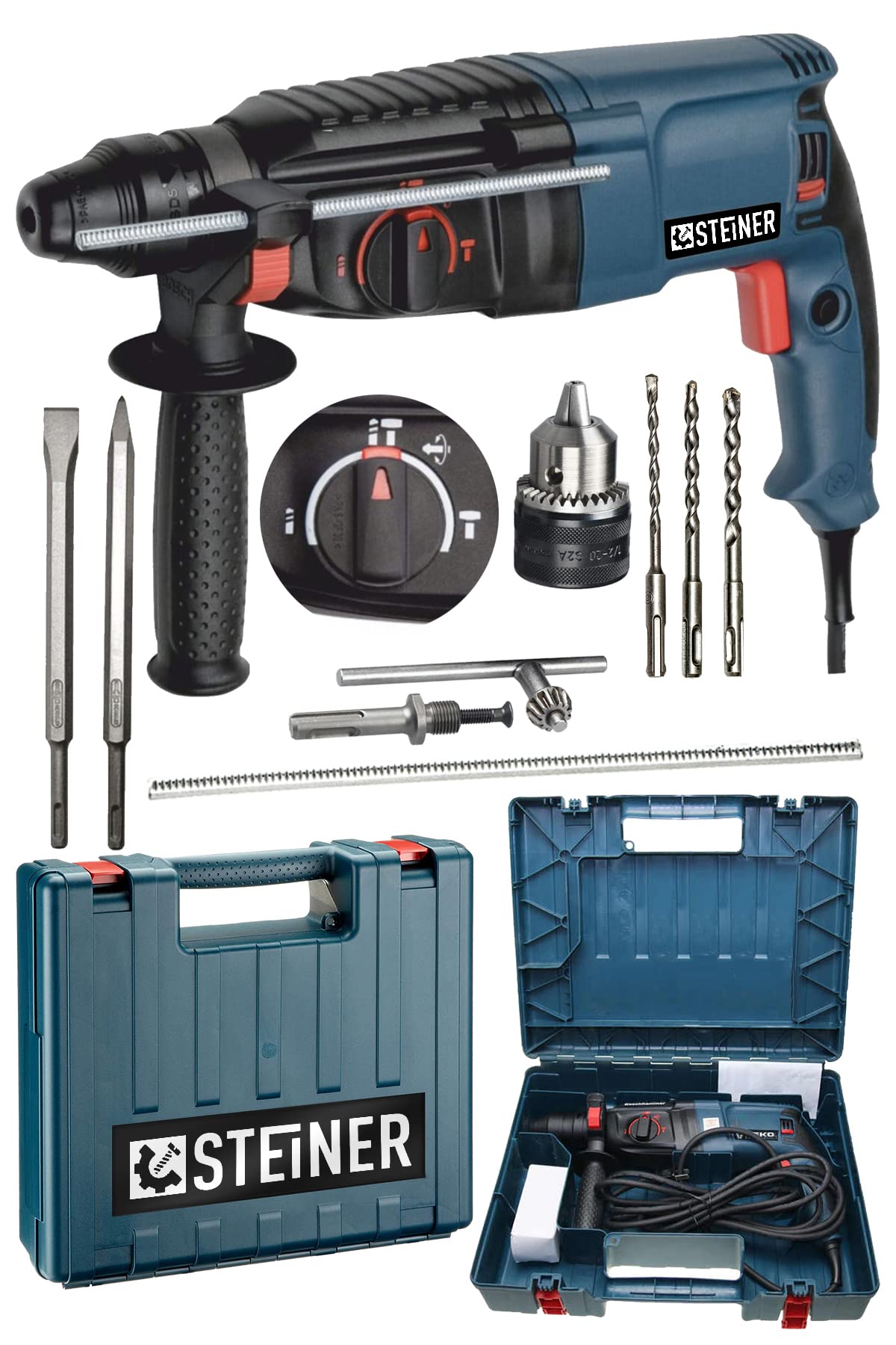 Steiner Alman 3000 Watt Darbeli Matkap Kırıcı Delici Hilti + 1 Adet Mandren + 5 Adet Uç
