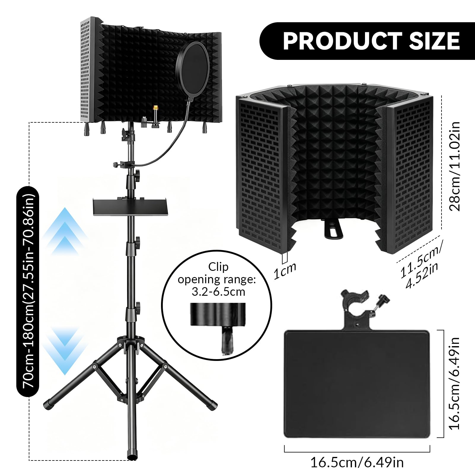 Isolamento Acustico per Microfono con Filtro Pop | Scatola in Schiuma Acustica Incorniciata, Supporto Treppiede, Assorbimento del Suono, Schiuma Assorbente
