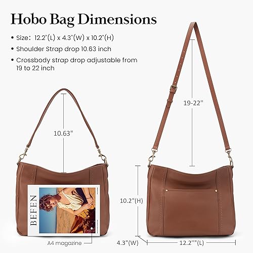 Miniatura 4 de befen Bolsos cruzados de cuero genuino para mujer, bolsos de cuero retro con 2 correas de hombro