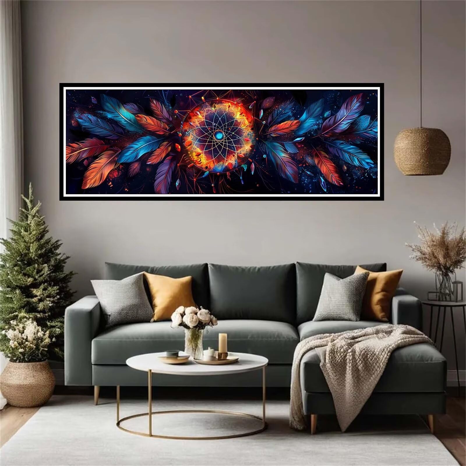 Diamond Painting Traumfänger Groß XXL 100x300cm, Erwachsene, Feder Mit Eckigen Steinen, Für Home Decor MX-451