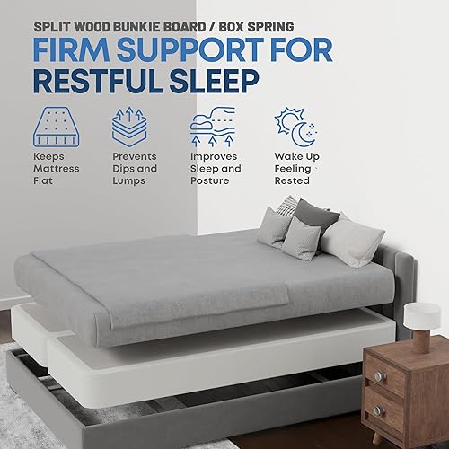 Miniatura 50 de Nutan, Somier dividido resistente de 8 pulgadas para soporte de colchón, duradero y totalmente montado, base de madera natural para King (plegable)
