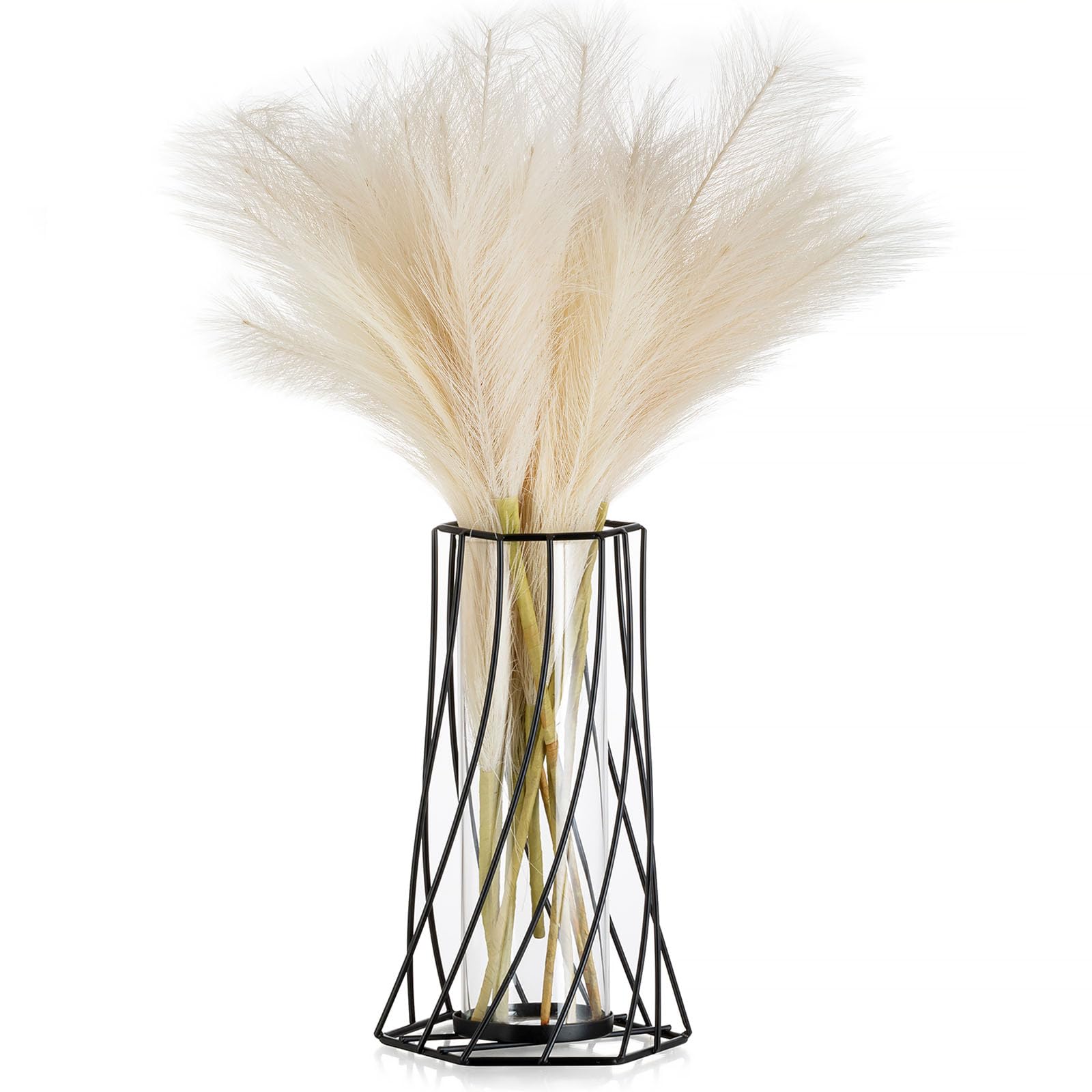 Sziqiqi Negro Vidrio Jarrones Decorativos Modernos - Metal Jarrones de Flores para Orquideas, Jarron Geométrico para Mesa, Jarron Decorativo para Sala Salon Cocina Hogar Comedor Escritorio Habitacion