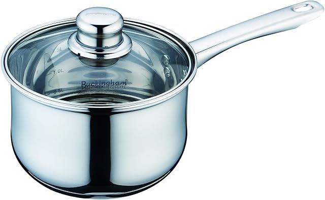 Buckingham Stainless Steel Induction deep Saucepan with Glass Lid, Cooking Pot 16 cm / 2 Litre - Premium Quality, 70610