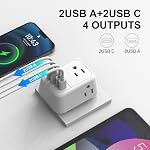 European Travel Plug Adapter - Type C Plug with 2 AC Outlets & 4 USB Ports (Incl. 2 USB-C), Universal Voltage for USA/CA to EU/FR/ES/IT/DE, Compact Cube Design