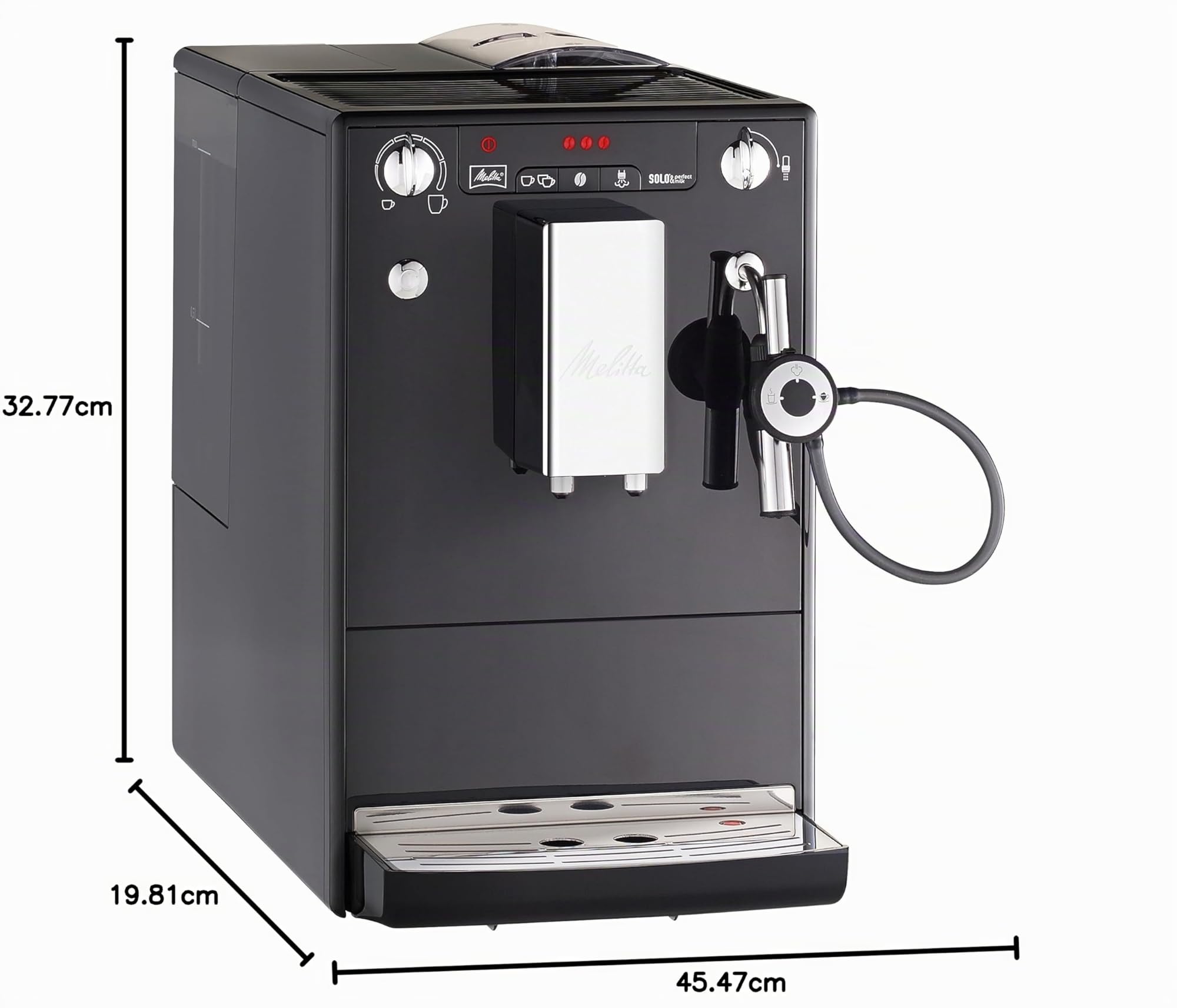 Melitta Solo&Perfect Milk E957-101 - Cafetera superautomática con autocapuchinador, máquina de café con modo doble taza, sistema de extracción de aroma y limpieza automática, 1,2 L, negro