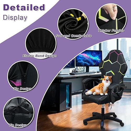 Miniatura 3 de Fundas para sillas de juegos, impresión 3D, de una pieza, ajuste universal, funda de asiento para silla de juegos con reposabrazos funda protectora