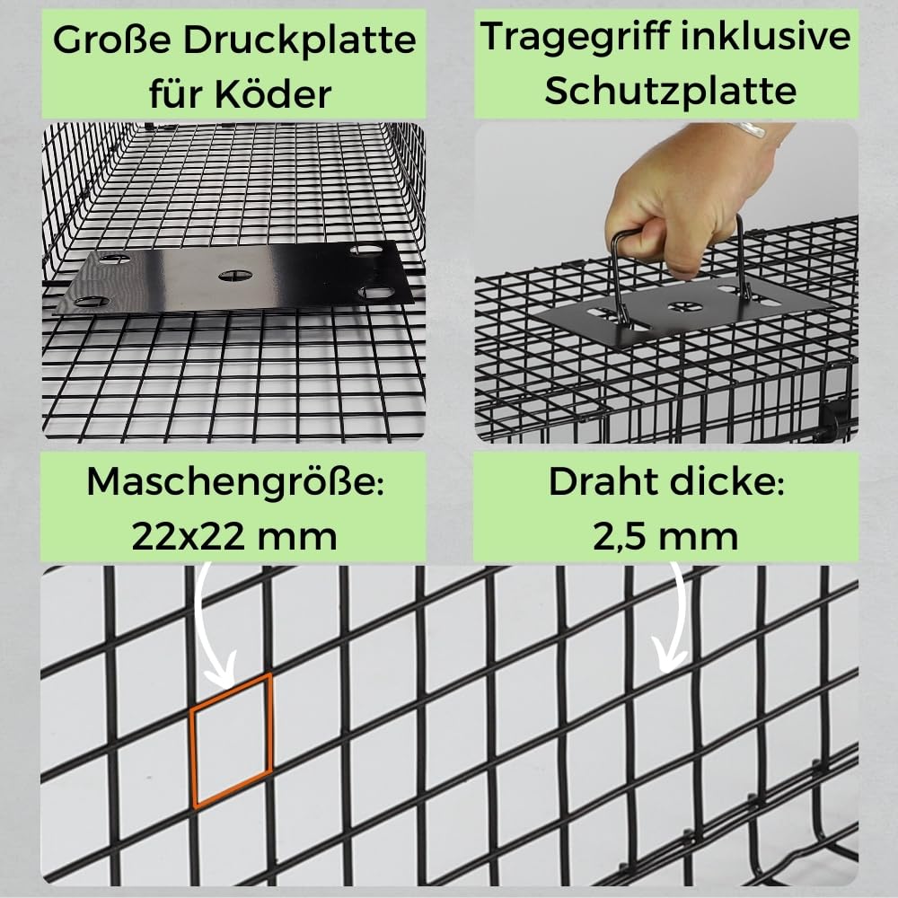 2er Set Fuchsfalle Einzeltür Lebendfalle Marder Waschbärfalle Eichhörnchenfalle Drahtfalle Tierfalle Hasenfalle Wetterfest 80