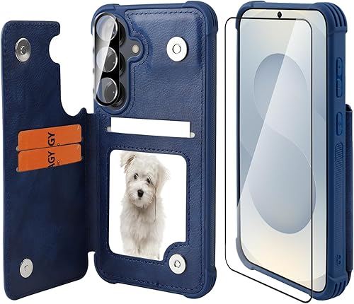 VANAVAGY Wallet Case Compatible for Galaxy S25 for Women Men, PU Leather Phone C