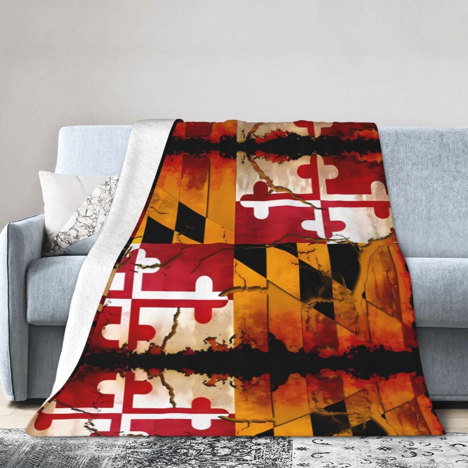 Vintage Wooden Maryland Flag 60"x50" Fleece Blanket, Full Size, Super Soft, Suitable for Bed, Sofa, Camping, All Seasons