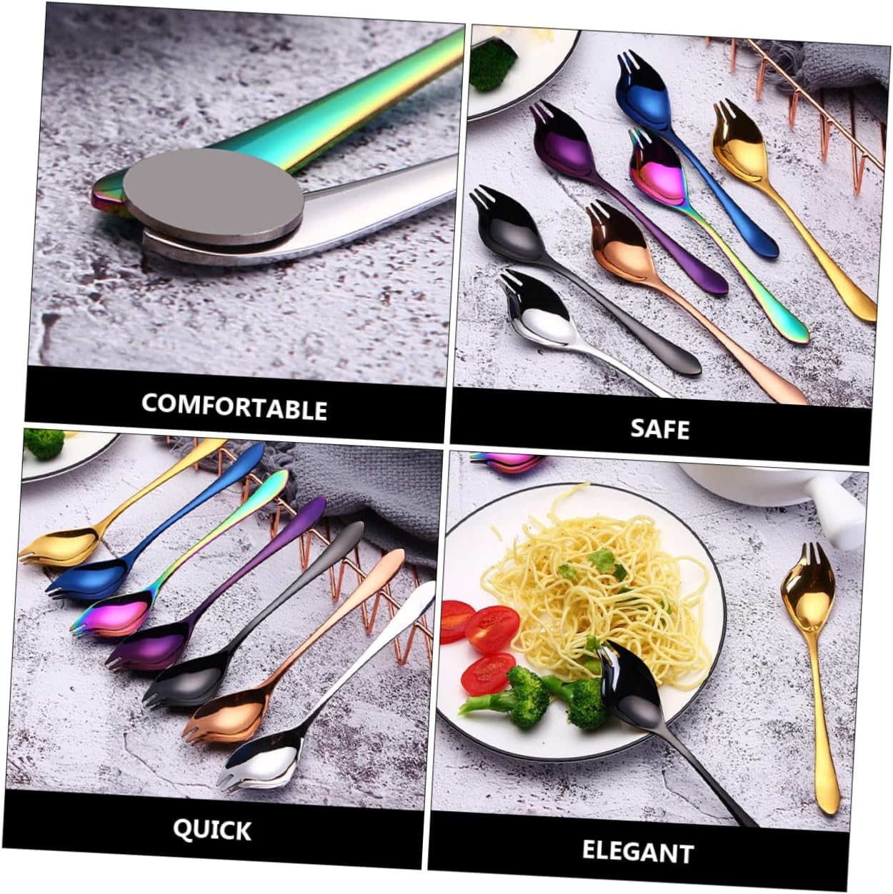 4Pcs Stainless Steel Dual Salad Fork Spoon Servers for Kitchen Use