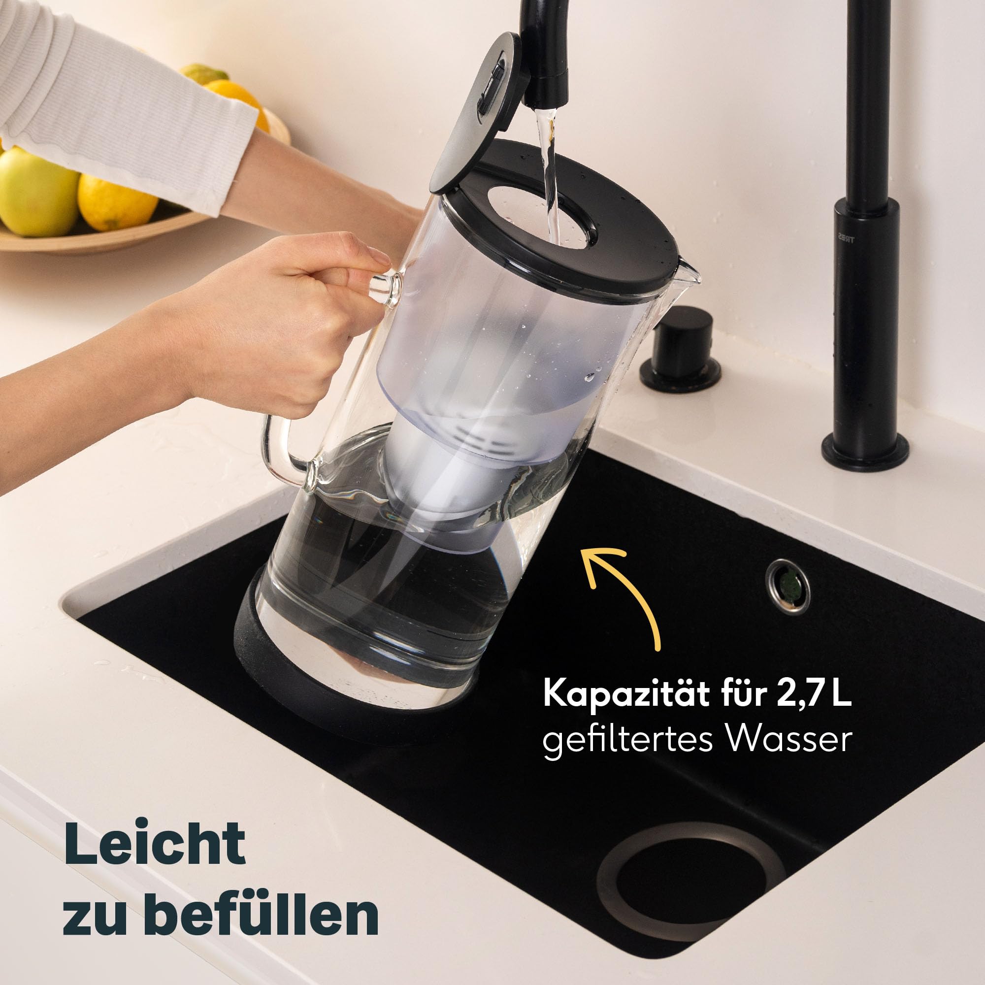 SILBERTHAL Wasserfilter Glas Karaffe 2,7 Liter - Kompatibel mit Maxtra+ - Reduziert Kalk und Chlor im Trinkwasser