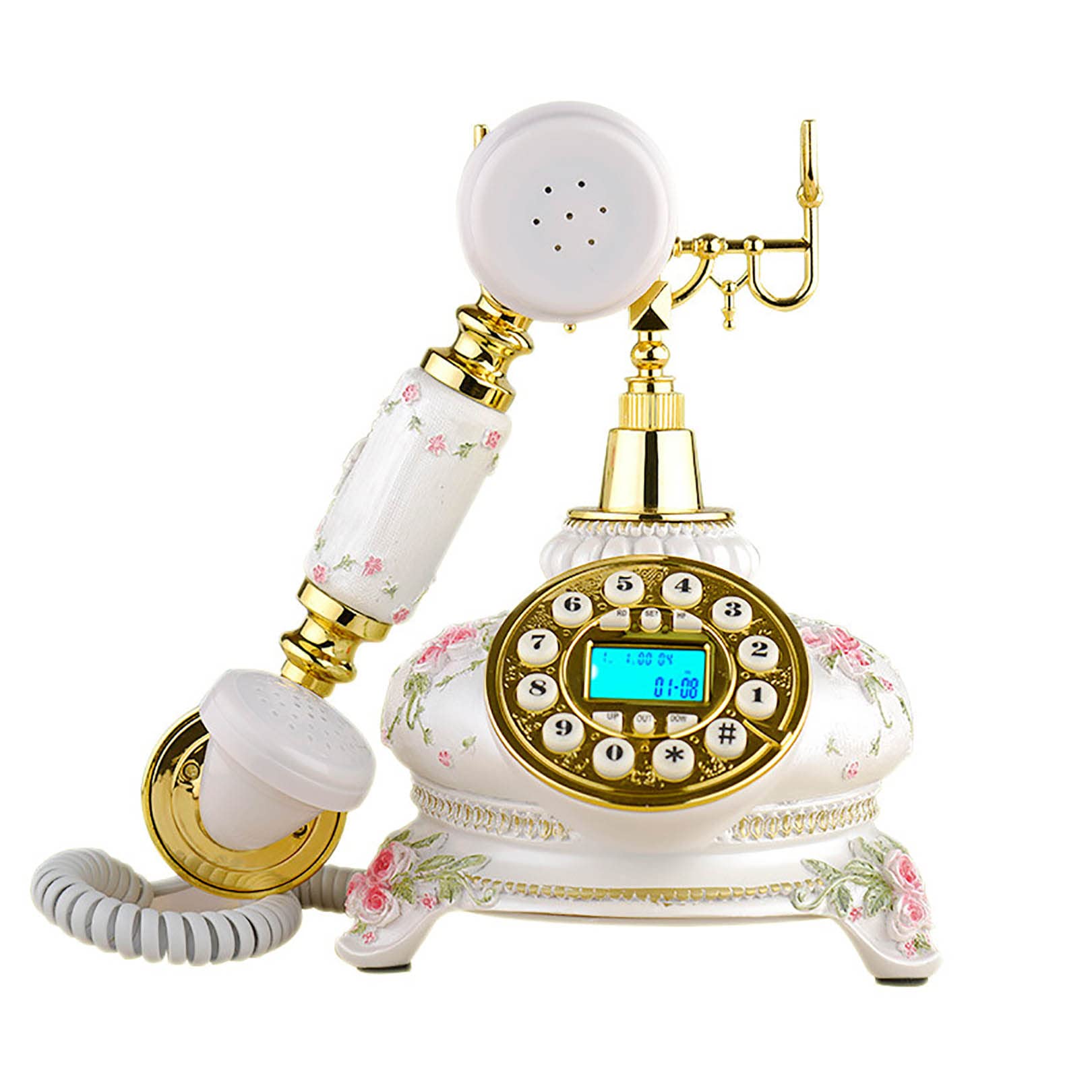 Téléphone filaire vintage ancien à bouton-poussoir LED fixe