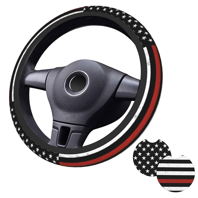 Capa para Volante com Estampa Bandeira Thin Red Line, Poliéster, Encaixe Universal, 35,6–38,1 cm, Generic