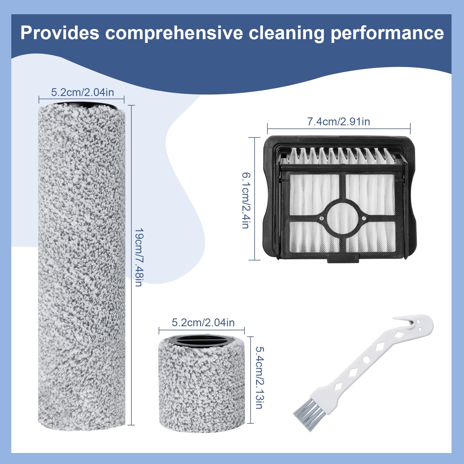 Kit Accessoires Pour Eureka RapidWash NEW630 / Gen2 - 2 Brosses Rouleaux + 2 Filtres HEPA - Pièces De Rechange Aspirateur