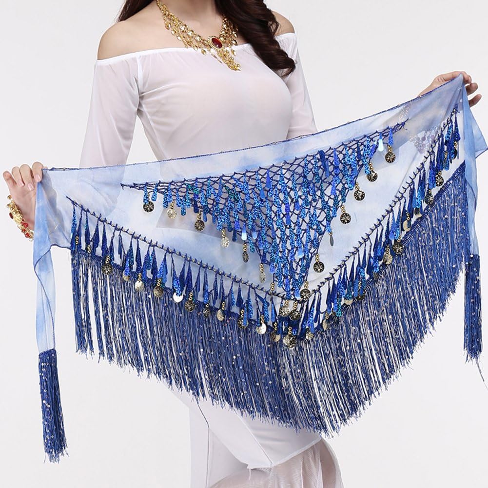 MUNAFIE Belly Dance Hip Scarf with Tassels Sequins, Triangle Coins Wrap Skirt Music Festival Clothing Skirt - Image 7