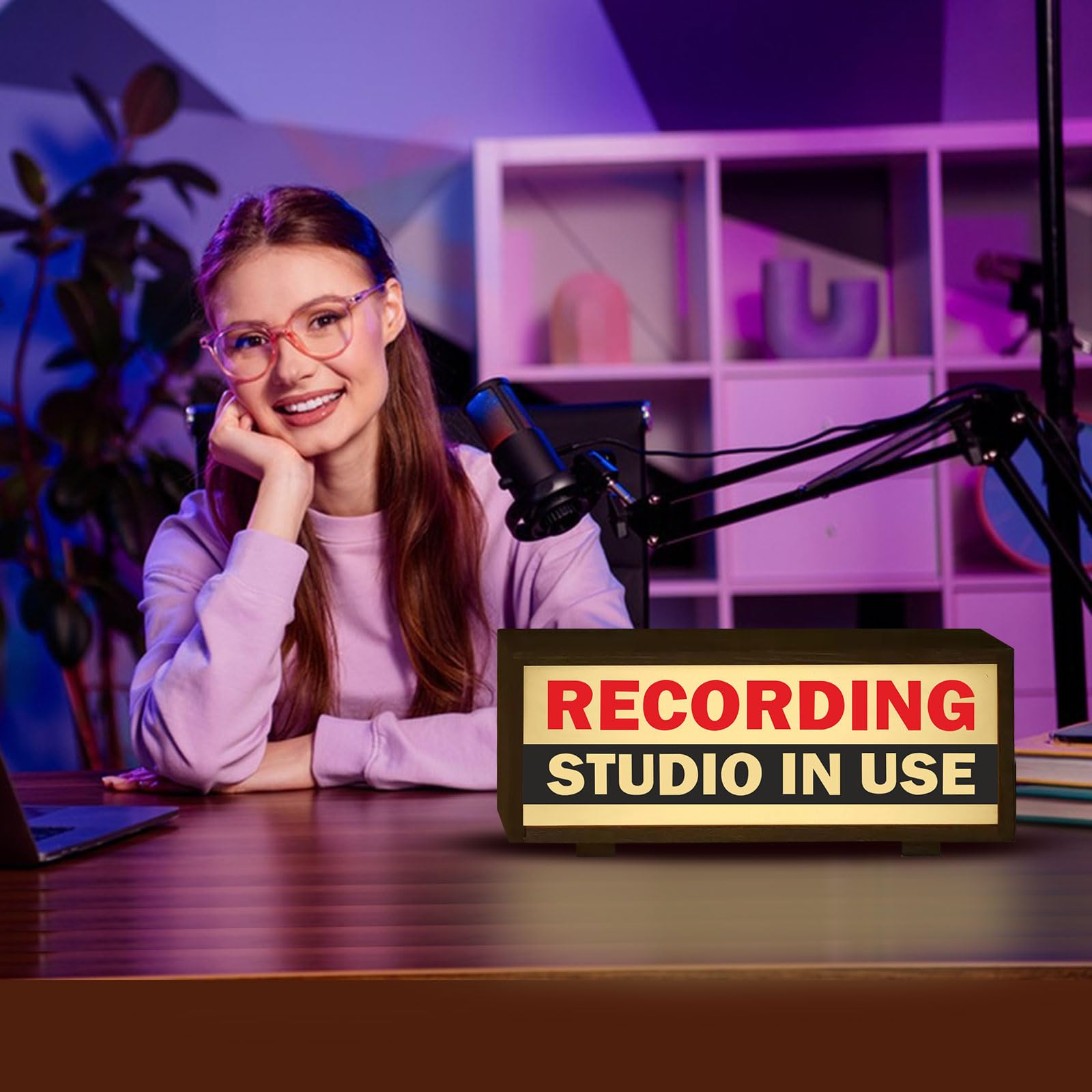 Panneau LED pour studio d'enregistrement, boîte lumineuse insonorisée, studio d'enregistrement en utilisation, lumière pour streamers, podcaster, musiciens, plaque pour bar à musique