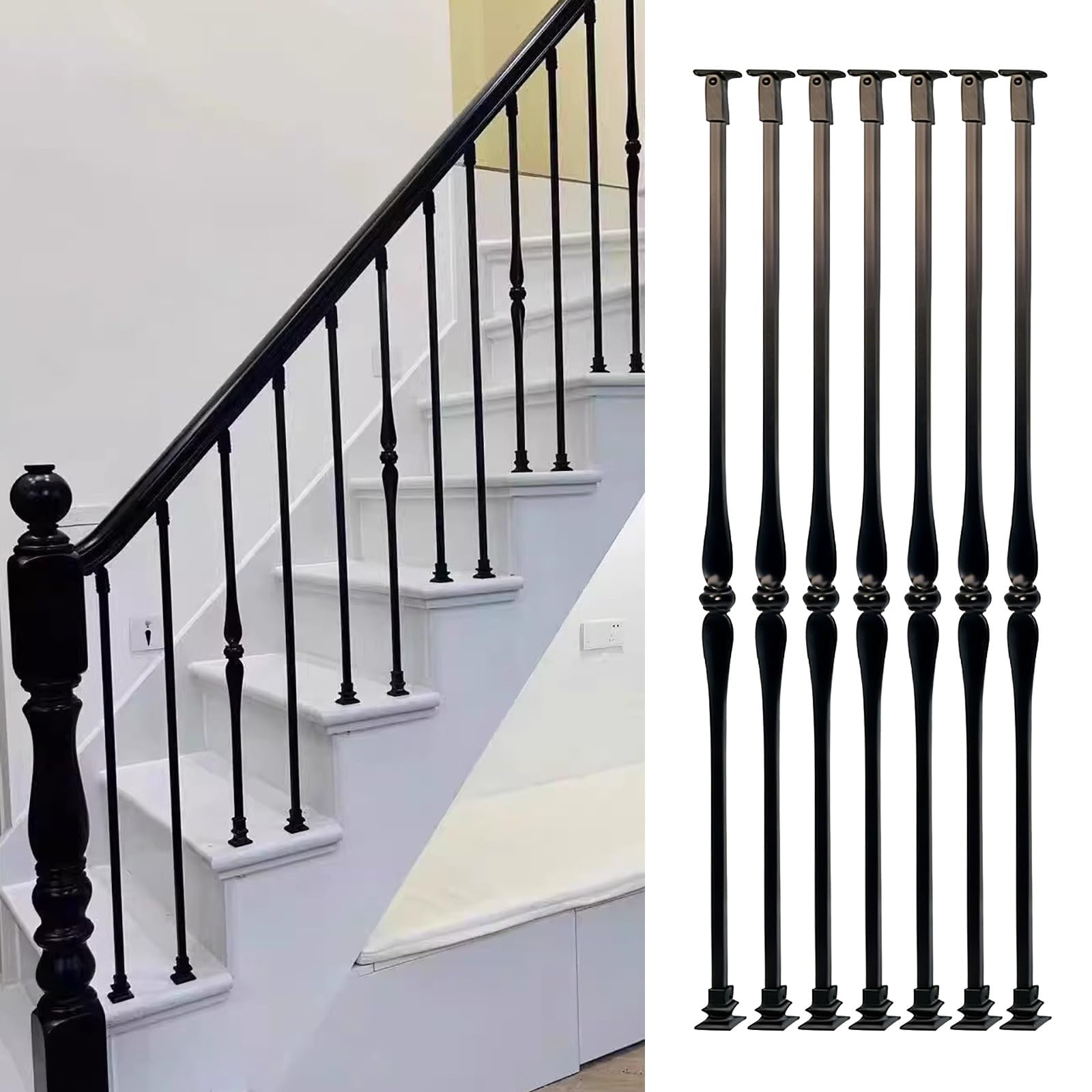 Poteau fer forgé 110 cm facile à installer pour rampe d'escalier