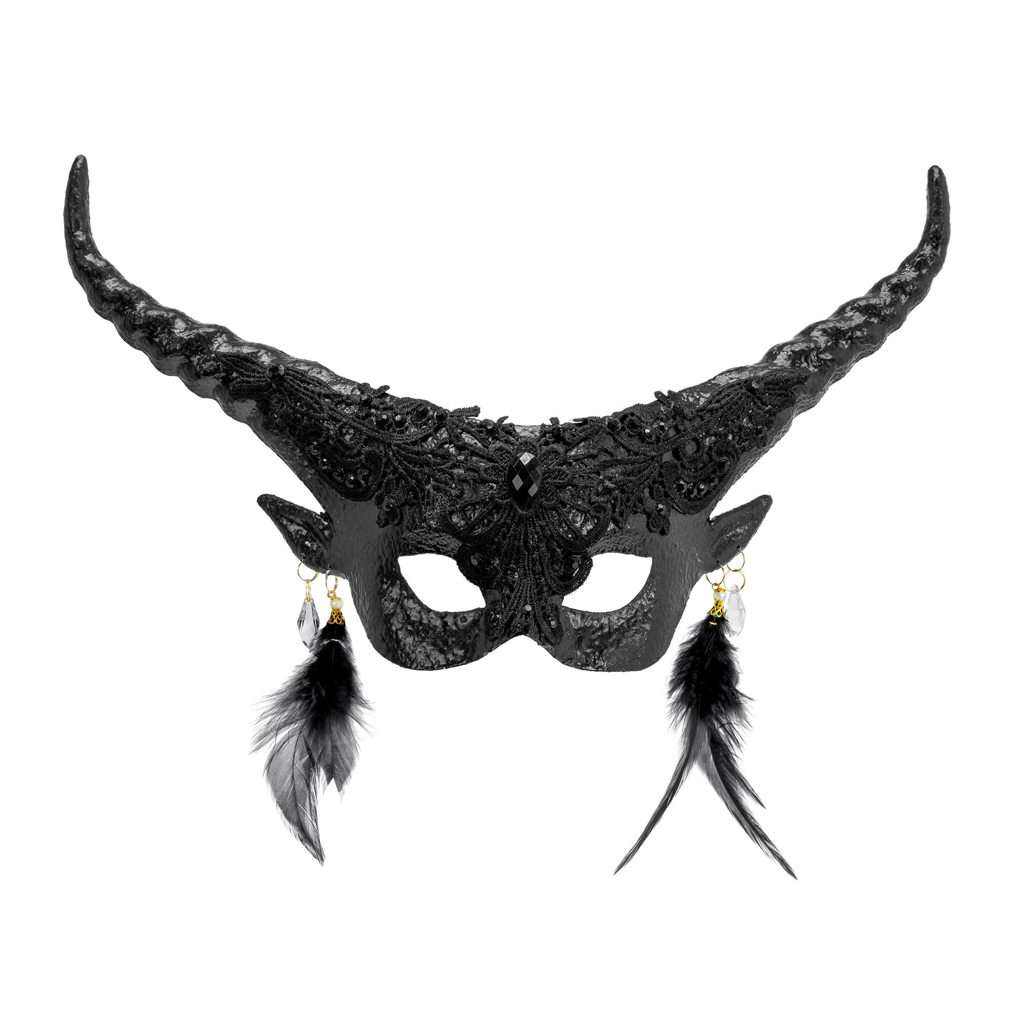 W WIDMANN MILANO Party Fashion - Devil with Horns Demon Eye Mask Accessory Halloween Costume Black
