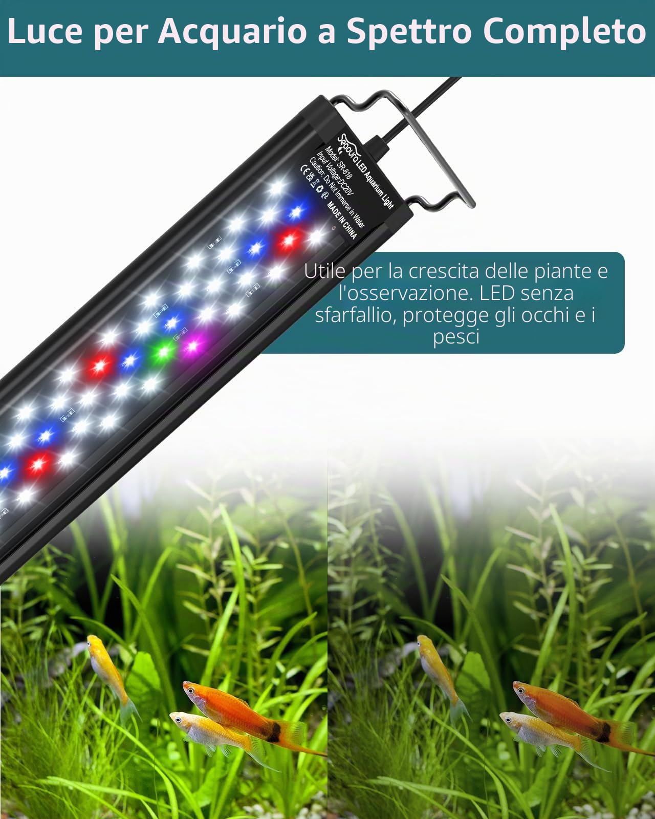 SEAOURA Illuminazione a LED per acquario, a spettro completo, con timer, accensione e spegnimento, 10 livelli di luminosità, dimmerabile, 3 modalità di luce per acquari d'acqua dolce 77-90 cm, 22 W