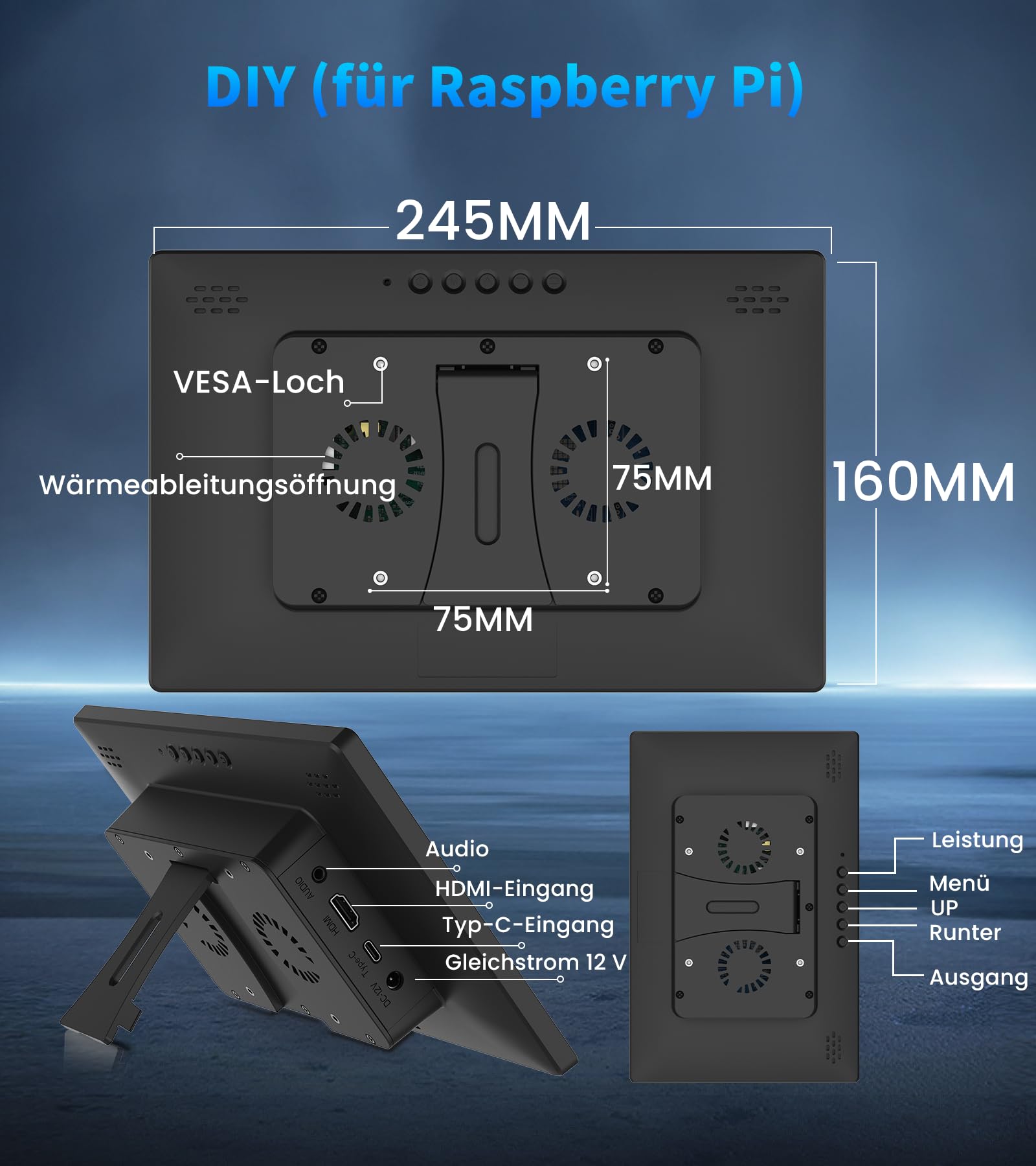 Golday 10,1 Zoll tragbarer Touchscreen (1920 x 1200) für Ras Pi (PI5/PI4/PI3B+/PI3/PI2/ZERO), IPS-Monitor mit Dual-Lautsprecher-HDMI-Schnittstelle, unterstützt Windows/Noobs/Kali-Linux (10.1)