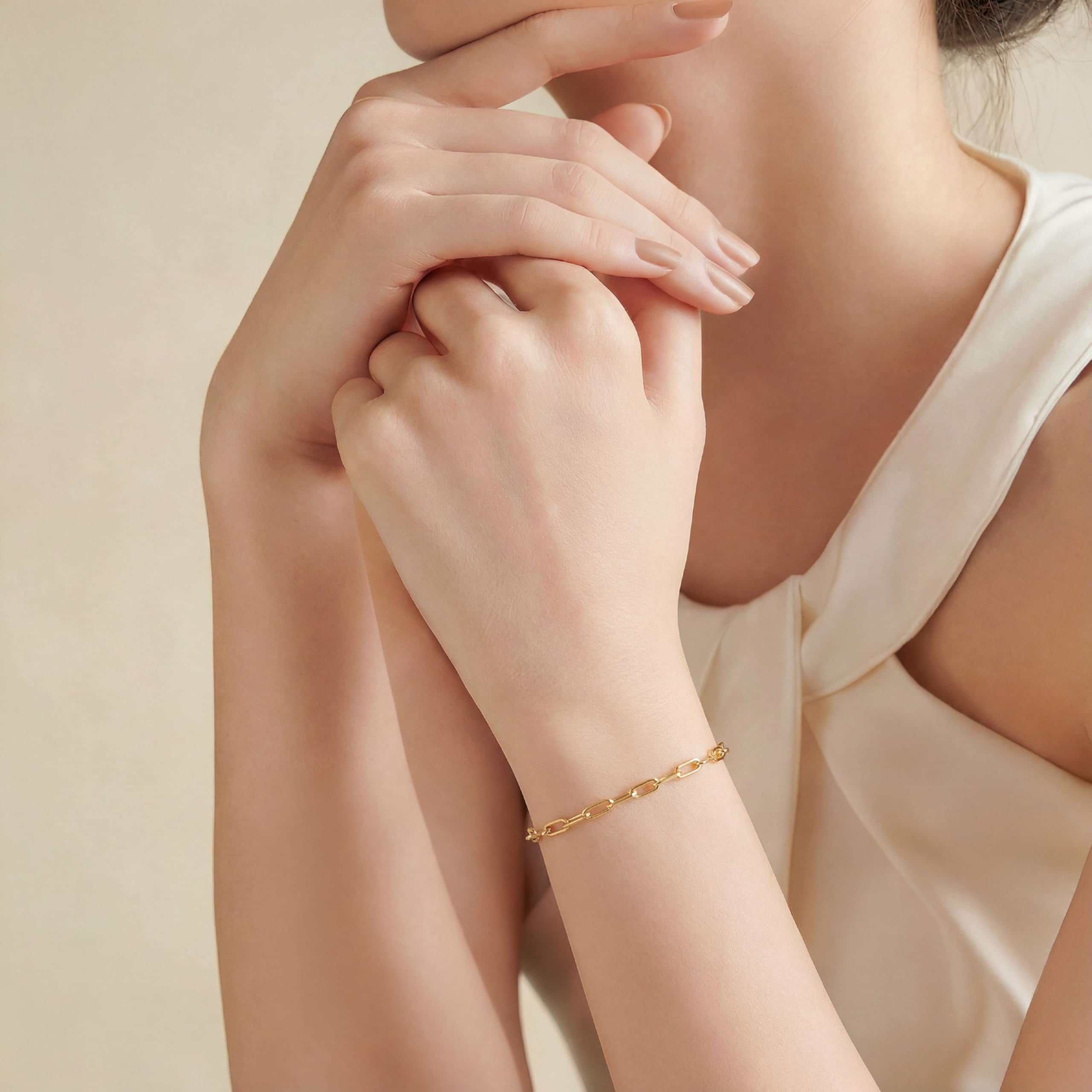 14K Gold Bracelets for Women Paperclip Gold Bracelet for Women | 14K Gold Bracelet Dainty Gold bracelet Paperclip Chain Bracelet for Women Cute Stackable Bracelets Jewelry 6.5in-9in product thumbnail 6